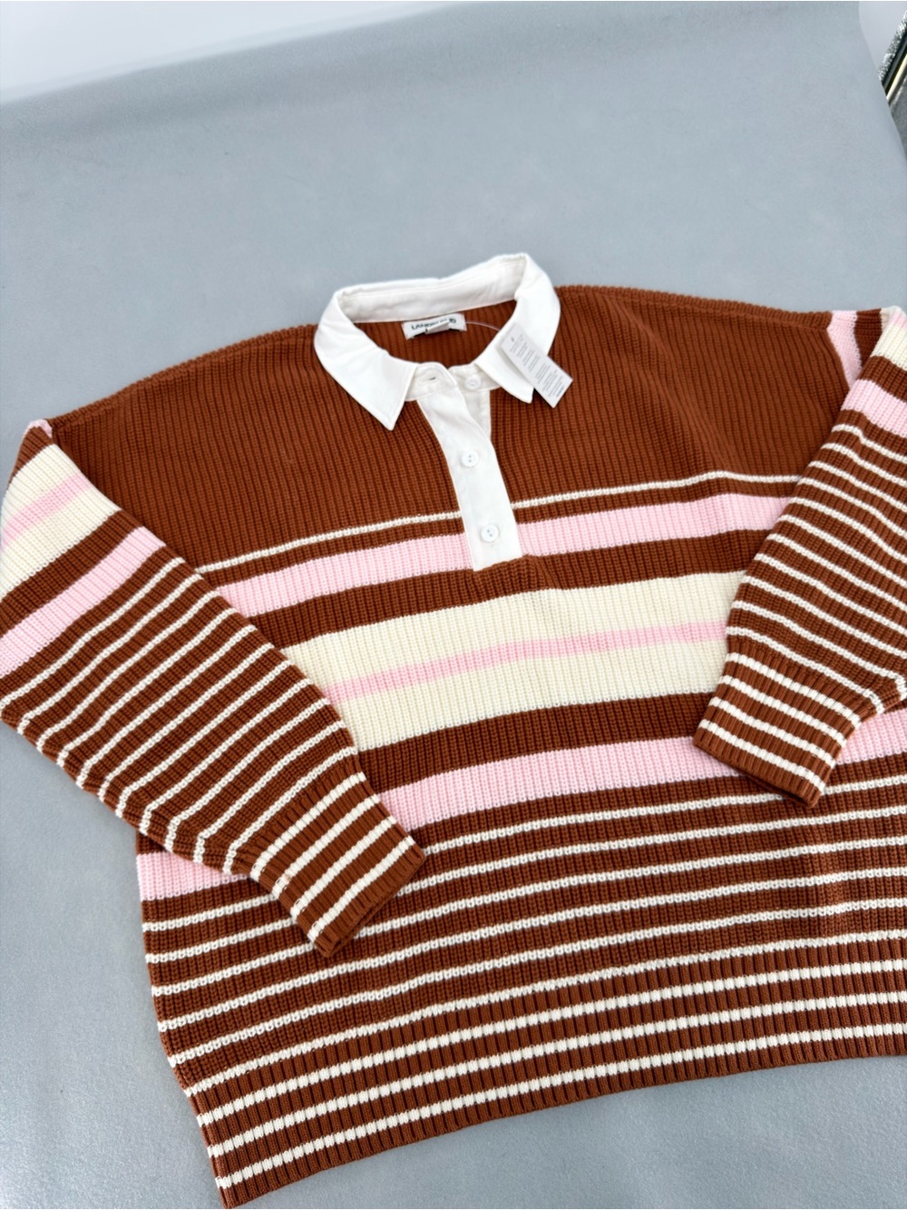 New Lands End Drifter Rugby with Woven Collar Sweater Large - Picture 3 of 8